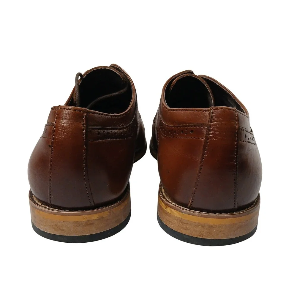 Stacy Adams Mens Cap Toe Oxford Dress‎ Shoes Cognac Brown Leather Brogue Lace Up